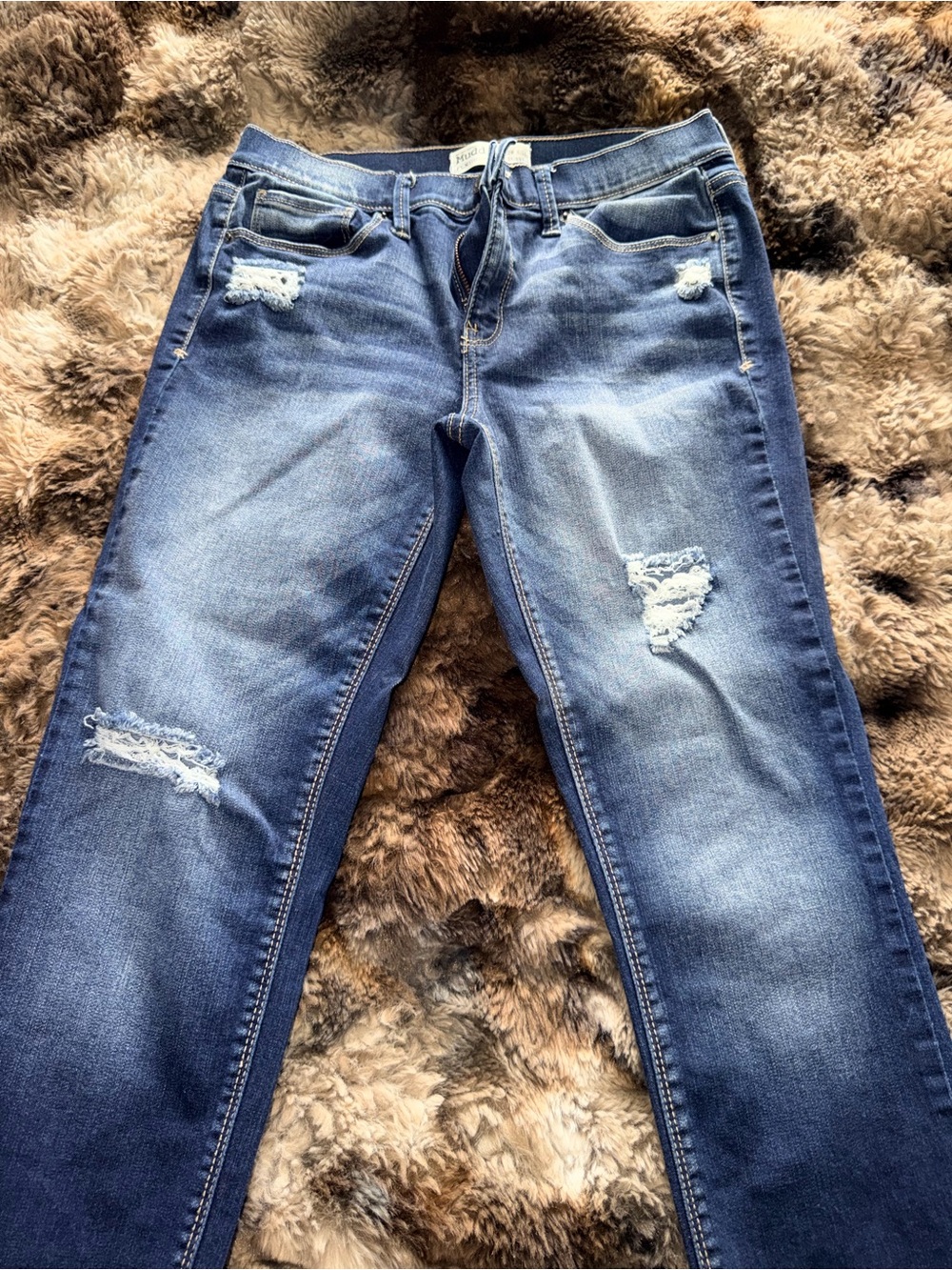 Classic Low Rise Distressed Women's Blue Jeans